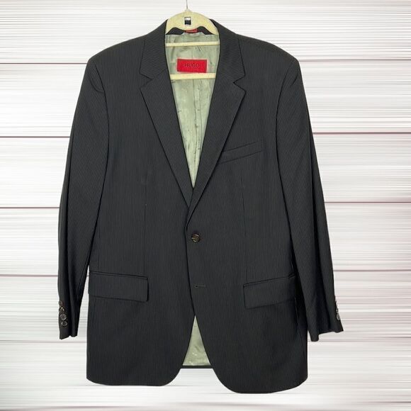 HUGO by HUGO BOSS Wool Striped Single Breasted Blazer Two Button Suit Jacket 42R - Picture 1 of 16